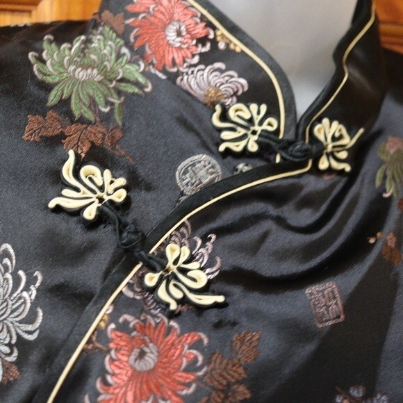 Solz Squirrel Black Oriental Asian Floral Embroidered Geisha Top Vintage 42 - Picture 8 of 16